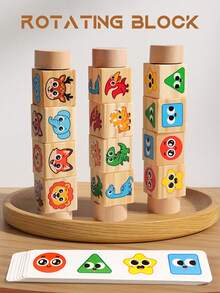 Bloques de rompecabezas giratorios de madera | Juguete educativo Montessori | Juguete de rompecabezas educativo para la primera infancia | Juego de emparejamiento de patrones de doble cara - Multicolor - Ver 11