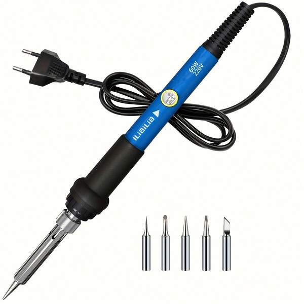 ilibilib Kit de soldador, ILIBILIB 60W 220V Soldador de temperatura ajustable de 200 a 450°C con 5 puntas reemplazables