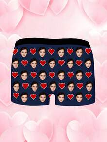 1-Piece Custom Boxers With Faces For Boyfriends, Husbands, Dads, Custom Underwear With Photos, Pictures Boxers, Photos Boxers, Personalized Gifts. - Blue - View 3