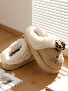 Sanrio Hello Kitty Warm Fuzzy Women's Plush Slippers With EVA Insole, Lightweight Cozy Indoor Outdoor House Slippers For Winter, Furry Slippers, Fluffy Slippers - 卡其色 - 查看 3