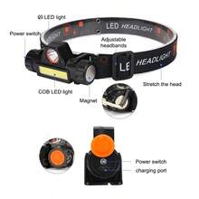 1PC Rechargeable Headlamp, Lightweight Waterproof Wide Headband LED Torch, Front Lamp For Work, Camping, Fishing, Running, Hiking - Multicolor - View 4