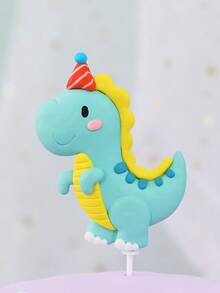 1pc Soft Clay Dinosaur Cake Topper, Cute Cartoon Decor For Kids Birthday Cake, Baby Shower Gift