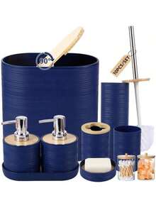 10pcs Classic Bathroom Set, White Bathroom Accessories Set With Trash Can, 2PCS Soap Dispensers, Soap Dish, Toothbrush Holder, Toothbrush Cup,Toilet Brush, Tray And Qtip Holders For Bathroom Decor - 彩色 - 查看 13