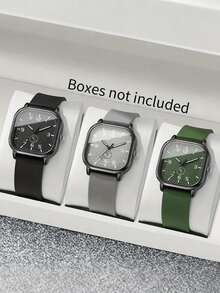 1pc Square Business Casual Outdoor Luxury Alloy Couple Quartz Watch With Stainless Steel Band, Suitable For Night Fishing, Adventure, Students, Casual Wristwatch - Multicolor - View 1