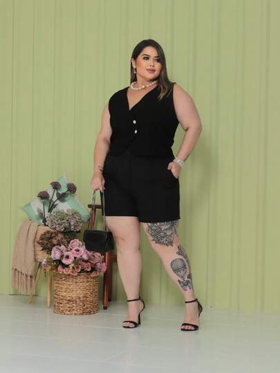 Conjunto Colete e Short Feminino De Alfaitaria