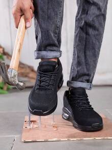 Anti-Slip, Anti-Puncture, Steel Toe Lightweight Work Shoes, Fashionable Breathable Anti-Slip Safety Shoes, Men & Women Air Cushion Labor Protection Shoes With Steel Toe - Black - View 6