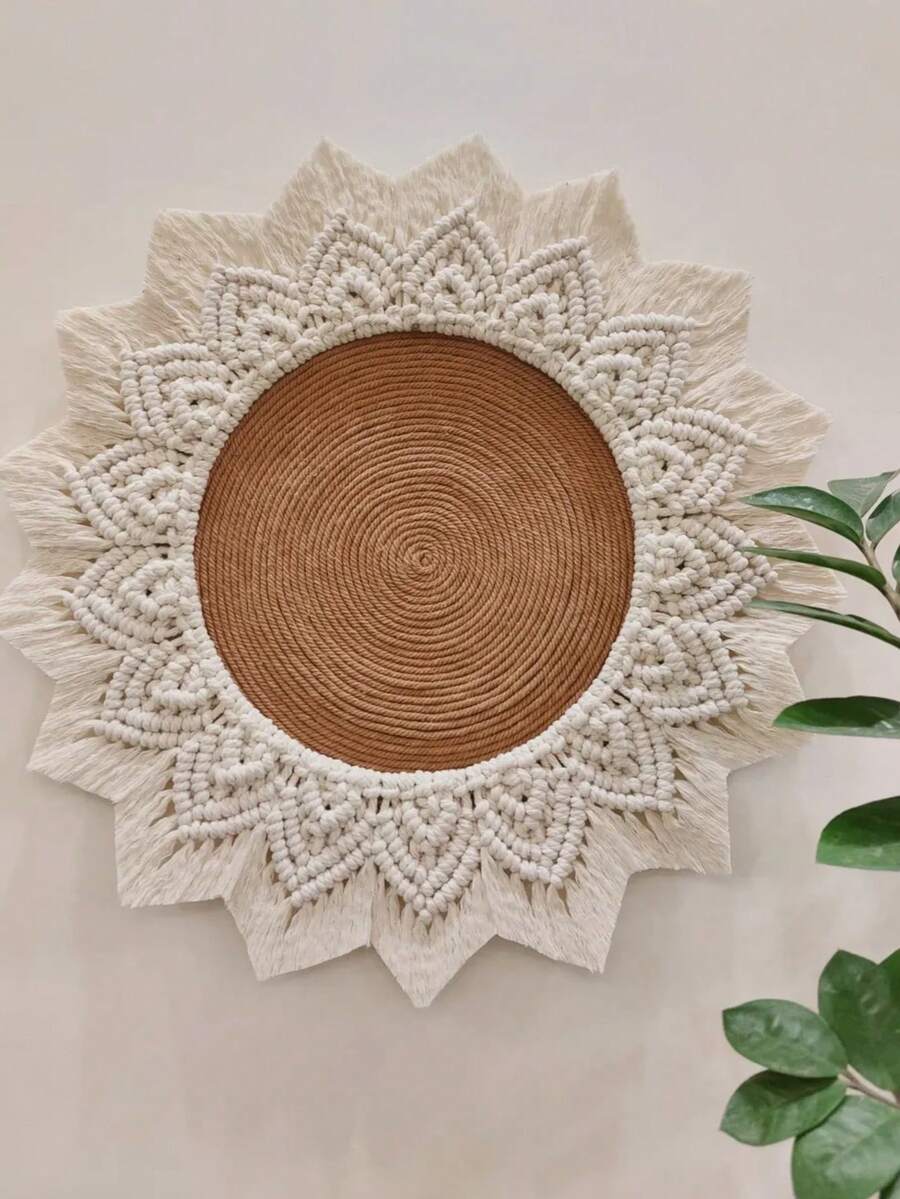 Decoração de parede em macramê com miçangas, moldura de macramê para decoração de parede de sala de estar boêmia, presente para o Dia das Mães, presente de boas-vindas. - Branco - Ver 1