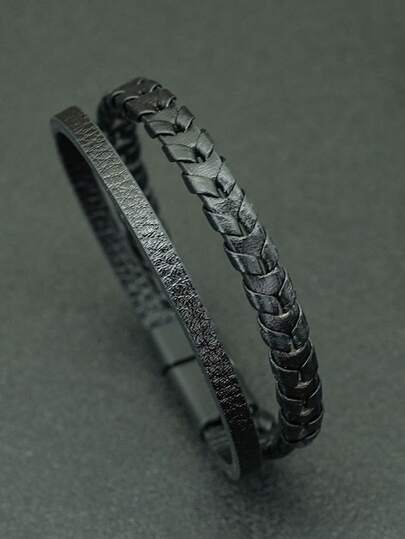 سوار معصم جلد PU مصنوع يدويًا بطراز بانك للرجال، أسود مغناطيسي شخصي، إكسسوار مجوهرات رائع