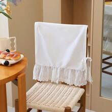 غطاء كرسي أبيض نقي فرنسي، حافة ورقة اللوتس عالية الجودة والبسيطة المنقوشة بالتطريز المفرغ، غطاء كرسي خشبي صلب للمنزل، غطاء مسند الظهر