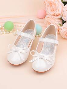 Zapatos de vestir formales con decoración de lazo blanco simple para niñas, adecuados para ocasiones como bodas, fiestas, actuaciones, bailes, apropiados para niñas pequeñas, niñas y niñas grandes