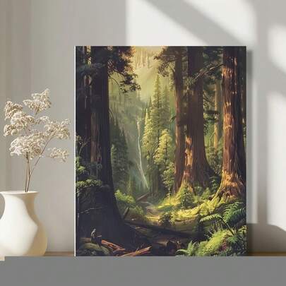 Impresión artística en lienzo del impresionante bosque de secuoyas, de 12x16" - Decoración de pared moderna y HD para sala de estar y dormitorio, póster sin marco fácil de colgar