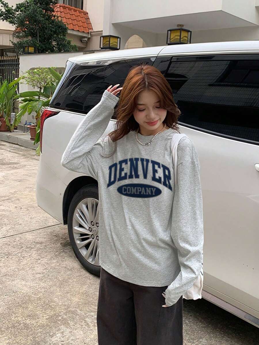 秋冬新款宽松休闲圆领可爱图案印花长袖T恤女