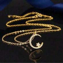 Shiny Star Moon Pendant Necklace, Women's Sparkling Exquisite Clavicle Chain, Unique Design Luxury Jewelry Gift For Girlfriend