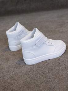 1 Pair Fashion New Baby High-Top Sports Shoes, Featuring Bicolor Design, Hook And Loop Closure, Comfortable Warm Lining, Non-Slip Rubber Sole, Suitable For Toddlers Participating In School Activities, Classic Basketball Shoe Design - White - View 5