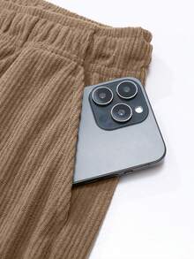 Plus Size Men's Corduroy Straight Leg Pants, Casual Loose Fit Versatile Trousers For Spring & Autumn - Khaki - View 4