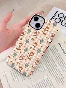 1pc Western Cowboy Style Plaid Bandana, Cartoon Duck & Cactus Pattern Glossy 2-In-1 Soft Film Full Coverage Phone Case For Samsung/ 11/12/13/14/15/16/17 Pro Max - Multicolor - View 3