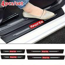 4Pcs Carbon Fiber Style Door Sill Protectors - Sport Anti-Scratch Protective Strips, Waterproof Door Edge Trim For Most Cars, SUVs, Trucks - Universal Fit For BMW, Mercedes, Audi, Etc., Suitable For All Cars - Easy To Install Exterior Accessories - Multicolor - View 1
