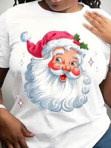 Santa Claus Face Christmas Holiday Design Women's T-Shirt,Happy New Year Shirt,2026 Shirts,Christmas Shirts - White - View 1