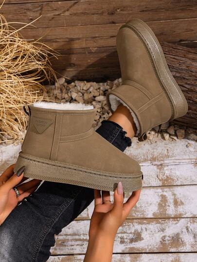 زوج من بوت الثلج ذات التصميم المرقع المخطط المعقود، بطراز كاجوال أنيق، بطانة فرو لراحة وتدفئة القدمين، تصميم مانع للانزلاق، مناسبة للارتداء اليومي والاحتفاظ بالدفء في فصل الشتاء