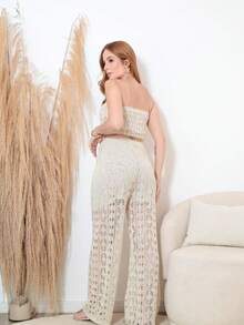 Lace Set Elegant Beach Cover-Up Pants + Shorts + Premium Knit Top Casual Summer - Cát - Xem 4