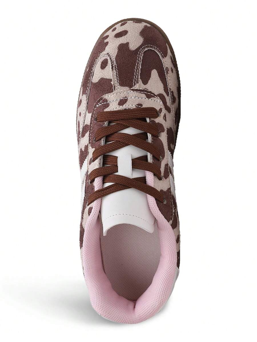 Zapatillas de mujer con estampado de leopardo 2025 - Zapatillas casuales tipo Derby con cordones retro, cómodas para uso diario - Café integral - Ver 1