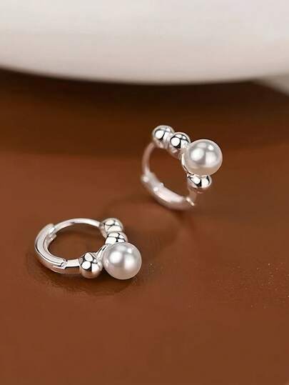1 Pair Pearl Bead Earrings For Women, Fashionable, Luxurious, Elegant, Minimalist, Versatile, Suitable For Daily Wear