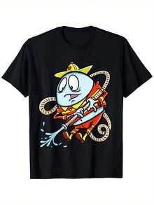 Camiseta de impresión de dibujo animado de bombero de Pascua. Camiseta de manga corta con cuello redondo% algodón. Top de Tejido de Punto Casual para Adultos de Todas las Estaciones. Transferencia de Calor Digital. Ajuste Regular - Negro. Camisa de algodón% con diseño caprichoso para ocasiones festivas. Regalos para bomberos - Negro - Ver 7