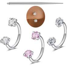 18g Silver/Gold Horseshoe Nose Ring, Women's Semi-Circle Nose Ring, Horseshoe Earrings, Daisy Earrings, Spiral Piercing Jewelry, Double Gem, Horseshoe Mid-Finger Ring, Size 18, 8mm/10mm - Multicolor - View 3