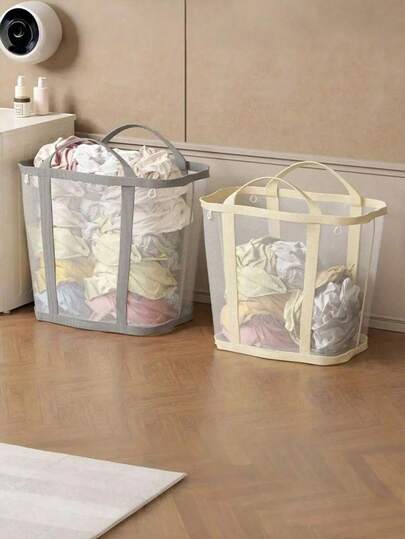 Multifunctional Foldable Mesh Laundry Basket With Handle - Portable Storage Bag, Space-Saving, Suitable For Clothes, Home, Laundry Room, Bathroom, Room, Dorm, Travel - Rectangular, Laundry Room Accessory | Pop-Up Dirty Clothes Basket | Durable Fabric Basket, Rectangular Laundry Basket | Large Capacity, 4 Color Options