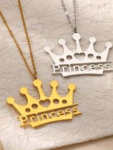 1 Stück individuell gestaltbare Halskette mit Krone Anhänger aus Edelstahl mit personalisiertem Namen, modischer unisex verstellbarer Kette, geeignet für den täglichen Gebrauch und als Geschenk - Einheitsgröße - Übersicht 2