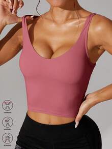 1pc Women's Sexy Waist Cinching Backless V-Neck Sports Tank Top, Nylon Fabric, For Indoor Training, Yoga, Outdoor Exercise, Running - 紫丁香色 - 查看 1