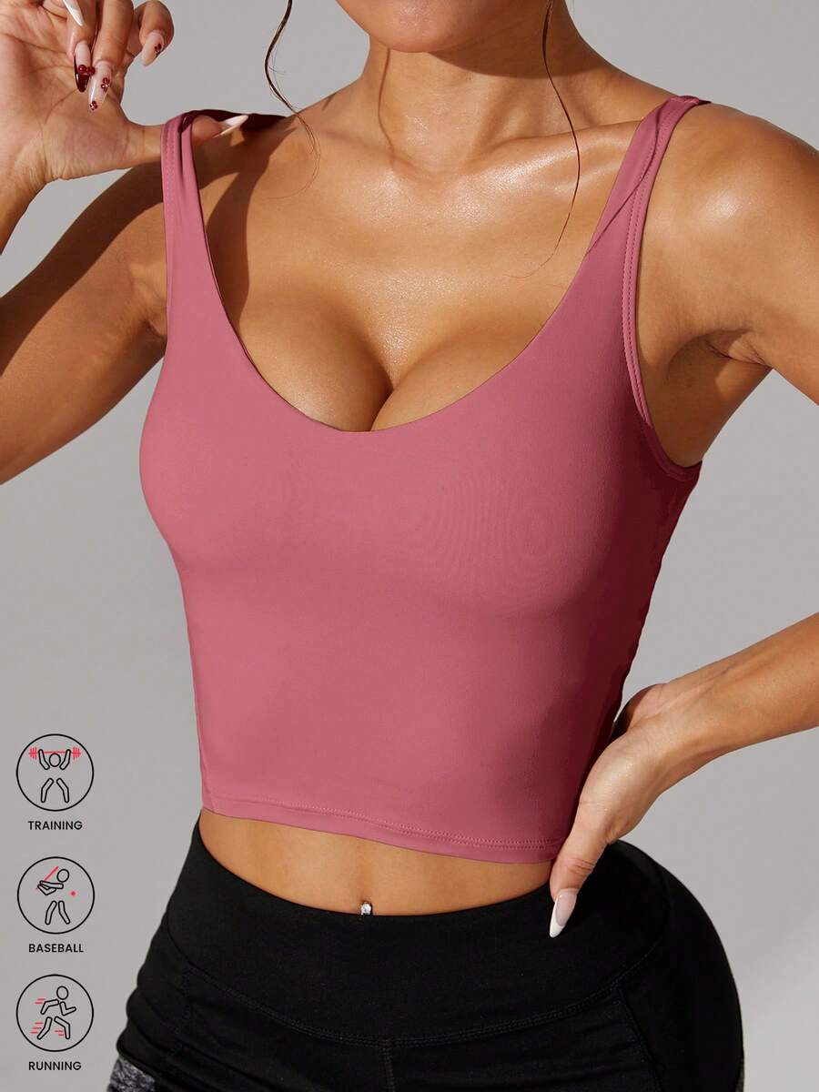 1pc Women's Sexy Waist Cinching Backless V-Neck Sports Tank Top, Nylon Fabric, For Indoor Training, Yoga, Outdoor Exercise, Running - 紫丁香色 - 查看 1