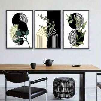 1/3枚 モダン、ボタニカル、ボヘミアンスタイルの壁アート、ミニマリストキャンバス絵画、アーティスティックな装飾的な幾何学ポスター、ファッショナブルなテーマのインテリア装飾に適しています。オフィス、寝室、リビングルームに、また部屋や書斎の壁の装飾に(額縁なし/額縁付き)