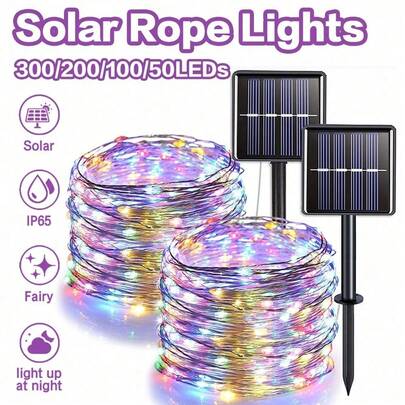 2/1PC Solar String Lights,300/200/100/50LEDS 8 Twinkle Modes Warm White Solar Powered Fairy Lights, Waterproof For Outdoor, Tree, Garden, Christmas Decorations