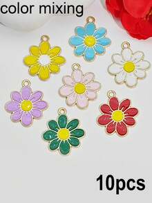 10-Piece Multicolor 8-Petal Pendants - Vibrant Pastels And Bright Alloy DIY Jewelry Making Accessories Featuring Layered Petals, Yellow Centers, And Green Leaves, Suitable For Earrings, Necklaces, Bracelets, Shoe Clips - Durable Craft Pendants Ideal For DIY Crafts