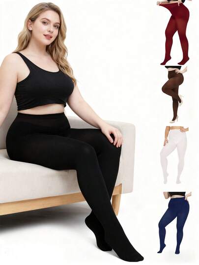 Medias opacas de talla grande para mujer, medias negras de cintura alta de longitud completa para uso diario