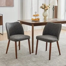 strundghti Modern Dining Chair Set Of 2, Linen Upholstered Kitchen Chair With Sold Wood Legs, Wing Backrest, Wooden Dinner Table, Accent Chair For Dining Room, Living Room - Dark Gray PU - 查看 1