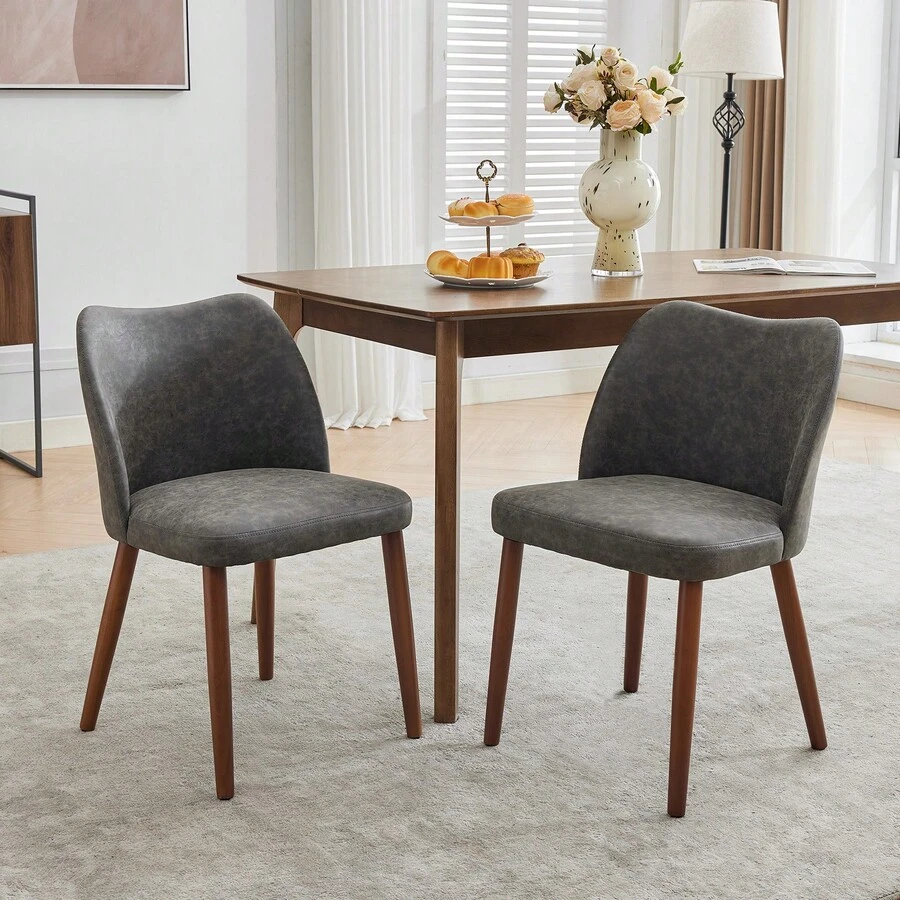 strundghti Modern Dining Chair Set Of 2, Linen Upholstered Kitchen Chair With Sold Wood Legs, Wing Backrest, Wooden Dinner Table, Accent Chair For Dining Room, Living Room - Dark Gray PU - 查看 1