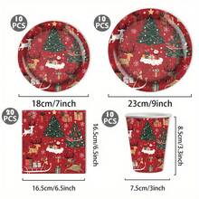 130pcs Red Christmas Disposable Tableware Set, Including 30 Paper Cups, 30 7-Inch Paper Plates, 30 9-Inch Paper Plates And 40 Paper Napkins, Perfect For Camping, Patio Barbecues, Picnics,Weddings,Christmas, Parties And Birthdays, Suitable For Party Decorations, Home Decorations, Birthday Decorations, Birthday Party Decorations,