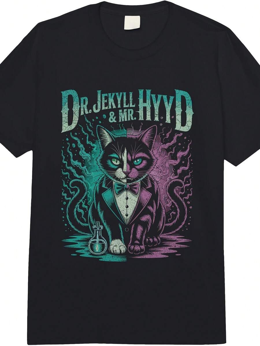 Split Personality Cat Dr Jekyll And Mr Hyde Halloween  Adult Heavyweight T-Shirt - Gaya 30 - View 1