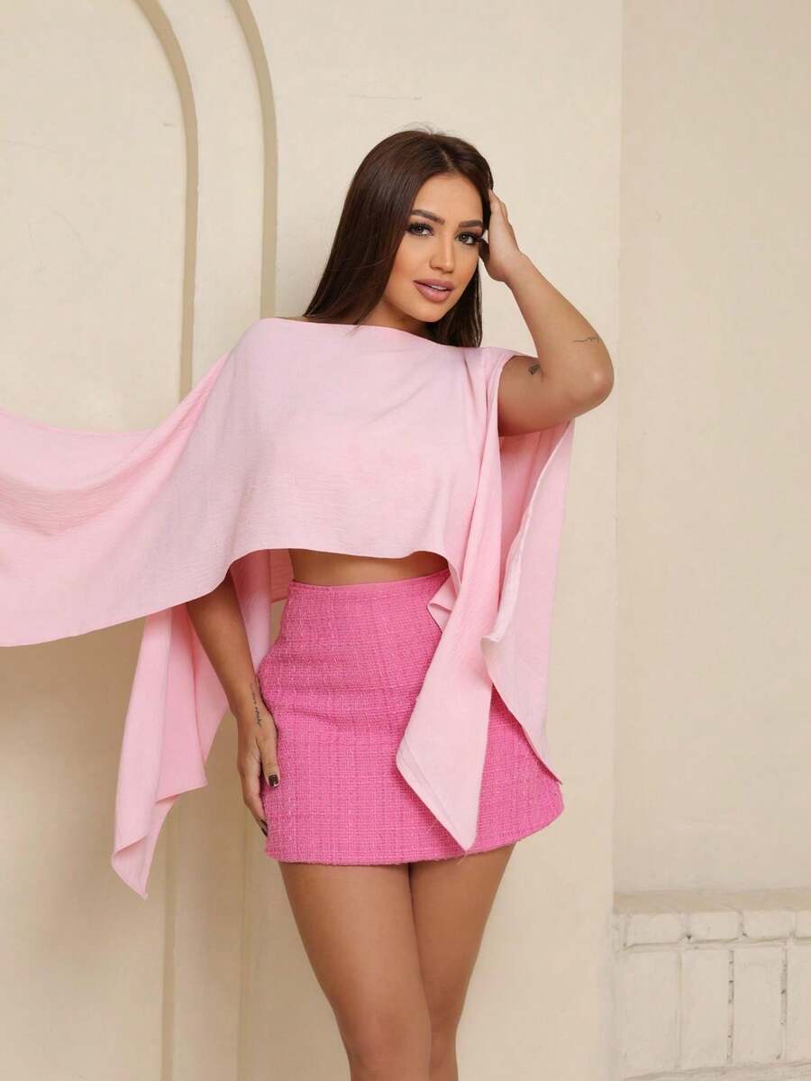 Boho Chic Bata Blouse With Internal Bandeau Top Women's Multi-Form Cape - Baby Pink - View 1