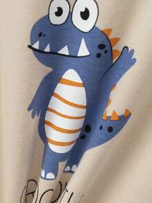 2pcs/Set Boys' Cotton Dinosaur Print Long Sleeve Pajama Set, Cute Cartoon Print Sleepwear Suit