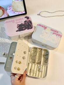 1pc Jewelry Box With Cute Cat & Dog Design, High Capacity Jewelry Organizer Box For Earrings, Necklaces, Rings, Portable Jewelry Storage Box