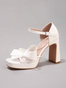 Giày cao gót đế xuồng ren nơ màu trắng, gợi cảm cho tiệc tùng, đám cưới, giày cao gót hở mũi chống thấm nước thời trang cho nữ - trắng - Xem 17