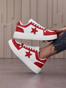 男士厚底休闲鞋，百搭滑板鞋，拼色跑步鞋，青少年舒适软底鞋 - 5522-白紅 - 查看 10