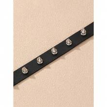 1pc Gothic Punk Rock Spiked Leather Necklace Choker - Black - View 11