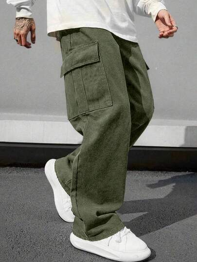 1 pieza Pantalones cargo de unicolor de corte slim con múltiples bolsillos para hombre, adecuados para verano, playa, viajes, ir al trabajo, entrenamiento, actividades al aire libre, uso casual, deportes, fitness, trotar, uso diario, pierna recta, estilo callejero de moda, otoño