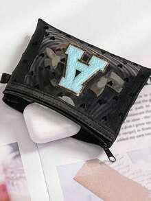 Mini Portable Mesh Medicine Bag, First Aid Kit With Blue Towel Embroidered Letters A-Z, Medical First Aid Kit, Outdoor Household Medicine Pill Storage Bag, Travel Storage Bag, Makeup Bag, Cosmetic Bag, Vacation Storage Bag, Skincare Bag, Lip Oil Storage Bag, Mother's Day Gift, Birthday Gift, Bathroom Storage, Student Dormitory Wash Bag, Gifts For Wives, Family, And Friends, Make Up Organizer - Multicolor - View 4