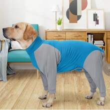 Quần áo bốn chân đa năng màu khối cho chó, phù hợp cho chó Golden Retriever, Labrador và các giống chó lớn khác, quần áo cho thú cưng có lỗ mở kéo để đi vệ sinh dễ dàng, bộ đồ triệt sản để ngăn rụng lông, đồ mặc nhà có thể giặt bằng máy - Màu xanh lam - Xem 14