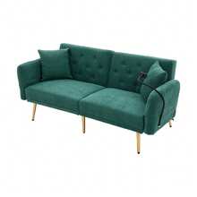 Divano da soggiorno con porte USB, porta cellulare e tasca laterale, divano multifunzionale a 2 posti con regolazione a 3 vie, divano pieghevole moderno, tessuto in ciniglia, per soggiorno e camera degli ospiti